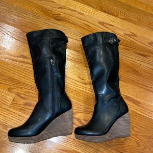 Dr. School’s black leather platform boots